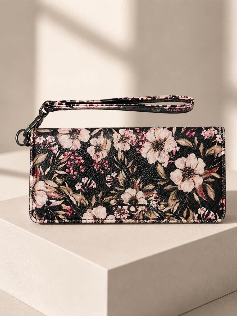 Jessica Simpson Floral Wristlet Wallet Clutch Black Pink Floral Print Wristlet